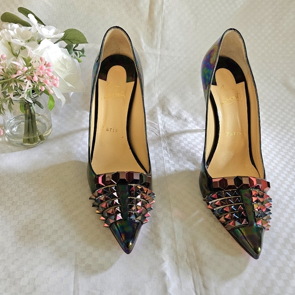 New Christian Louboutin Multicolor Metallic Patent Leather Pumps Heels Size 7.5 - Picture 10 of 15